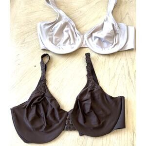 2* Lilyette Minimizer Bra 38DD Beige Unlined Underwire Brown Nude Lot Of 2